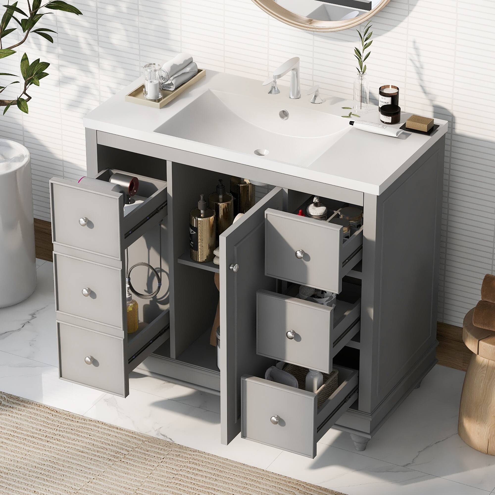 36" Freestanding Bathroom Vanity Storage with Resin Integrated